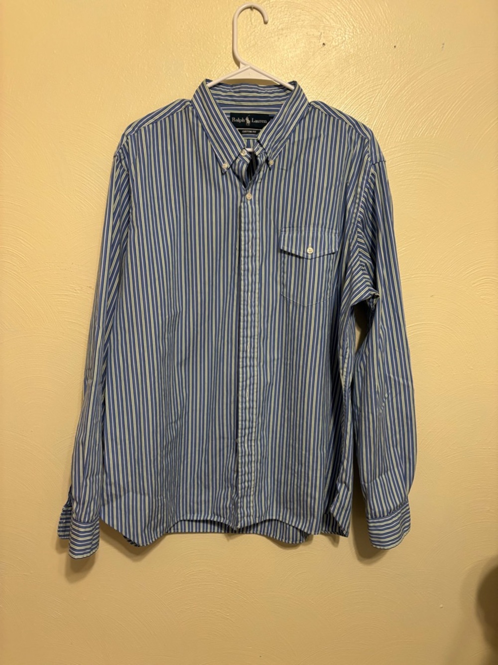 Ralph Lauren Custom Fit Blue Striped Button Down Shirt XL